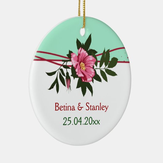 野生のピンクのバラ結婚のフローラのミント緑の記念 セラミックオーナメント (右)