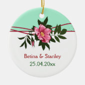 野生のピンクのバラ結婚のフローラのミント緑の記念 セラミックオーナメント (正面)