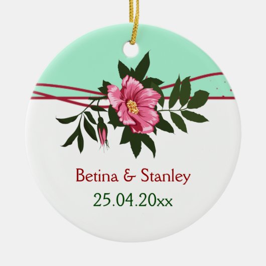 野生のピンクのバラ結婚のフローラのミント緑の記念 セラミックオーナメント (正面)