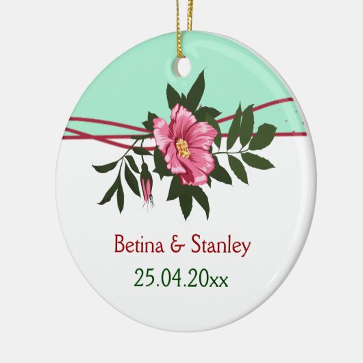 野生のピンクのバラ結婚のフローラのミント緑の記念 セラミックオーナメント (左)