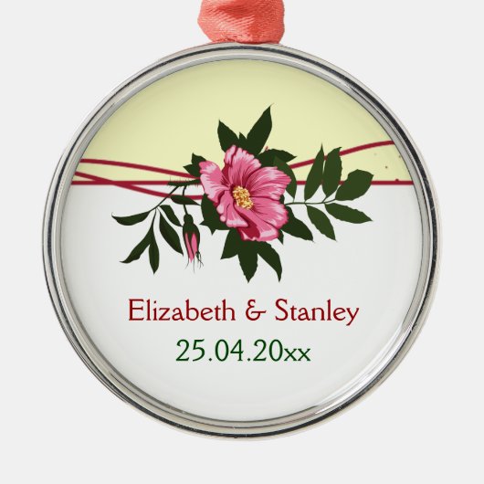 野生のピンクローズフローラ結婚の形見オーナメント メタルオーナメント (正面)