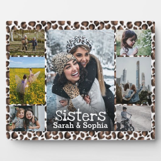 野生のフェイクヒョウの毛皮の姉妹フォトコラージュ フォトプラーク (正面)