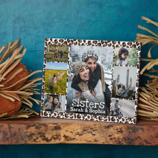 野生のフェイクヒョウの毛皮の姉妹フォトコラージュ フォトプラーク (側面)