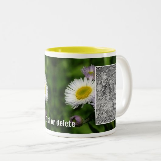 野生のフラバーンデイジーフラワーフレームあなたの写真を追加 ツートーンマグカップ (正面右)