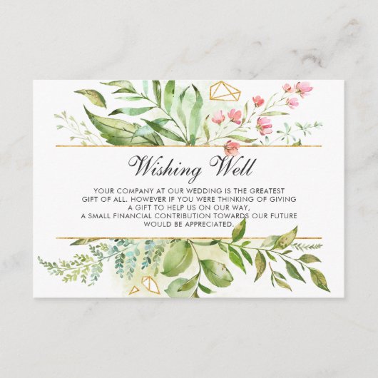 野生のフローラの結婚緑の葉の願い エンクロージャーカード (正面)