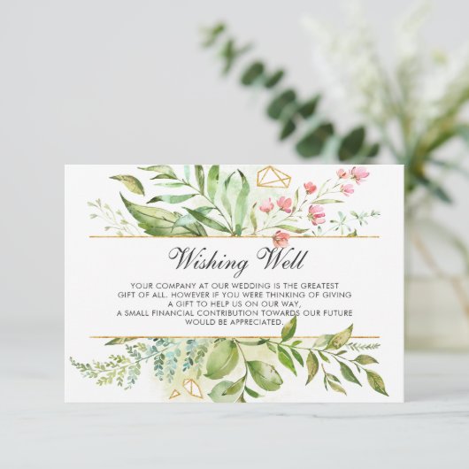 野生のフローラの結婚緑の葉の願い エンクロージャーカード (スタンド正面)