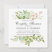 野生のフローラの緑の結婚葉のカップルのシャワー 招待状 (正面)