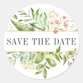野生のフローラの緑の葉の水の色の保存日付 ラウンドシール