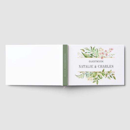野生のフローラの緑の葉の水の色結婚の ゲストブック (全面)