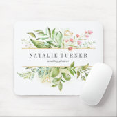 野生のフローラの緑の葉の水色パーソナライズされた マウスパッド (マウス)