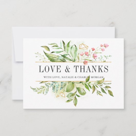 野生のフローラの緑結婚の葉ありがとう サンキューカード (正面)