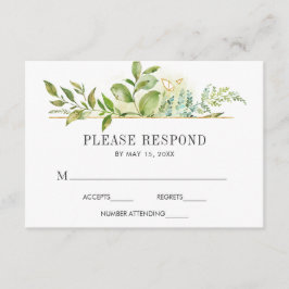 野生のフローラ緑葉水彩ウェディングRSVP 出欠カード
