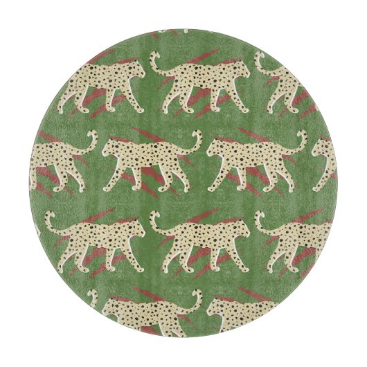 野生のブラシストローク：繰り返し使用したヒョウ カッティングボード (正面)