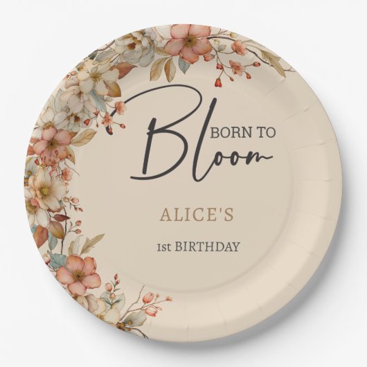 野生のボヘミアンな花に囲まれて誕生日を祝おう 子供 誕生日 ペーパープレート (正面)
