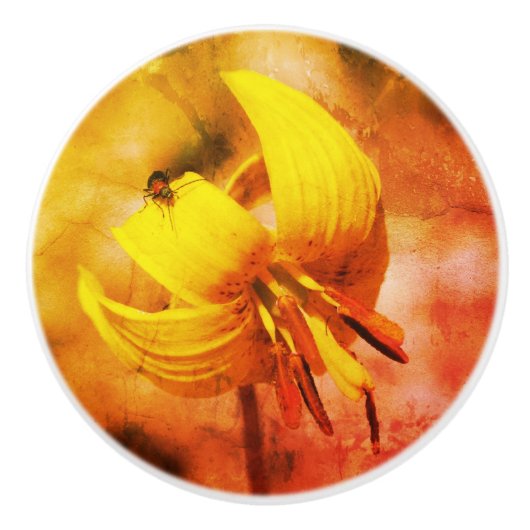 野生のマスのユリの花と虫の友人 セラミックノブ (正面)