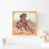 野生のマスタング馬スタンピードウォーターの色 スクエア壁時計 (ホーム)