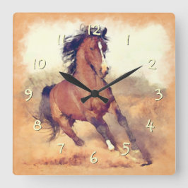 野生のマスタング馬スタンピードウォーターの色 スクエア壁時計