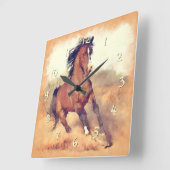 野生のマスタング馬スタンピードウォーターの色 スクエア壁時計 (傾斜)
