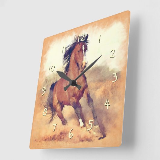 野生のマスタング馬スタンピードウォーターの色 スクエア壁時計 (傾斜)