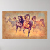 野生のマスタング馬スタンピードウォーターの色 ポスター (正面)