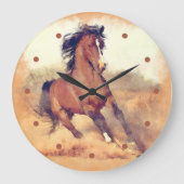 野生のマスタング馬スタンピードウォーターの色 ラージ壁時計 (正面)