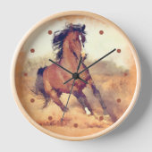 野生のマスタング馬スタンピードウォーターの色 壁時計 (正面)