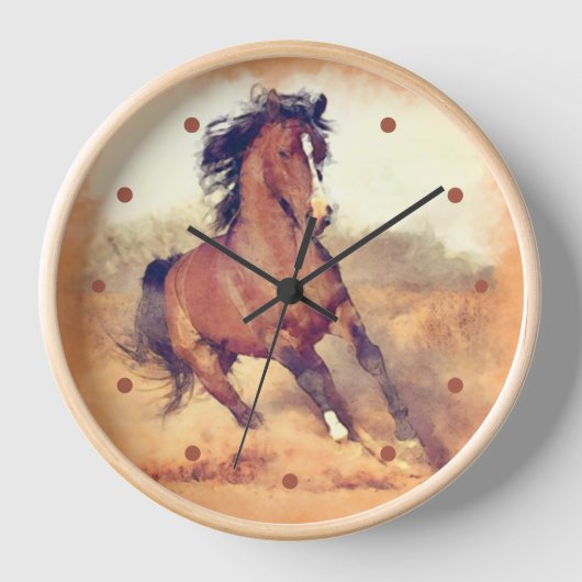 野生のマスタング馬スタンピードウォーターの色 壁時計 (正面)