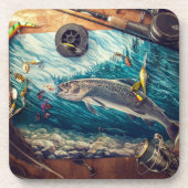 野生のマス川 | 魚釣り素朴コースターセット コースター (正面)