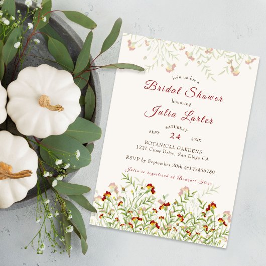 野生のマリゴールドの花の葉のブライダルシャワー 招待状