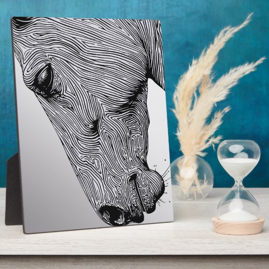 野生のミニマリスト ライン アートの馬の流れ フォトプラーク (側面)