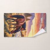 野生のムスタング馬が夕焼けに バスタオルセット (ハンドタオル)