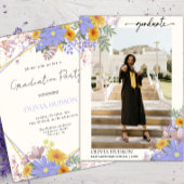 野生のモダンフローラ水彩写真卒業 招待状