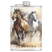 野生のモダンマスタング馬の馬馬馬馬馬水色 フラスク (正面)