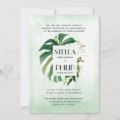 野生のモンステラ熱帯葉金ゴールドフォーマルの結婚 招待状 (正面)