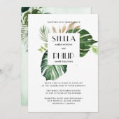 野生のモンステラ葉熱帯の幾何結婚性の 招待状 (正面/裏面)