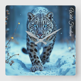 野生のユキヒョウ歩く霜に魅了された森 スクエア壁時計
