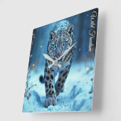 野生のユキヒョウ歩く霜に魅了された森 スクエア壁時計 (傾斜)