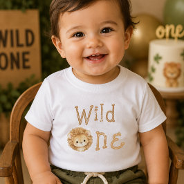 野生のライオン1歳の誕生日ベイビーボイTシャツ ベビーTシャツ