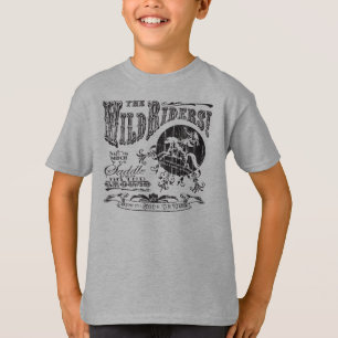 野生のライダーの青年黒のデザイン Tシャツ