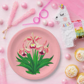 野生のラン – コーラルピンクのランと葉 ペーパープレート (パーティー)