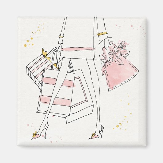 野生のリンゴ |ピンクモダンのファッションスケッチ マグネット (正面)