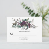 野生のワイルド バーガンディ グレイ フローラル スタッグ 出欠カード (スタンド正面)