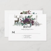 野生のワイルド バーガンディ グレイ フローラル スタッグ 出欠カード (正面/裏面)