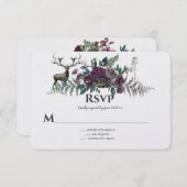 野生のワイルド バーガンディ グレー フラワーの鹿 出欠カード (正面/裏面)