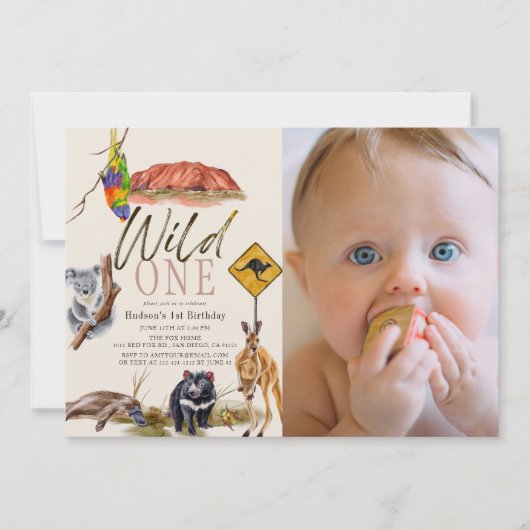 野生のワンオーストラリアの動物の写真1歳の誕生日 招待状 (正面)