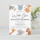 野生のワンサファリジャングル動物の最初の誕生日 招待状 (スタンド正面)