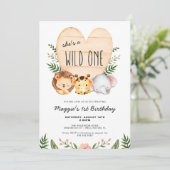 野生のワンサファリ動物の1歳の誕生日 招待状 (スタンド正面)