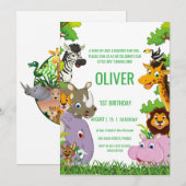 野生のワンジャングルグリーンサファリ 子供向け 招待状 (正面/裏面)