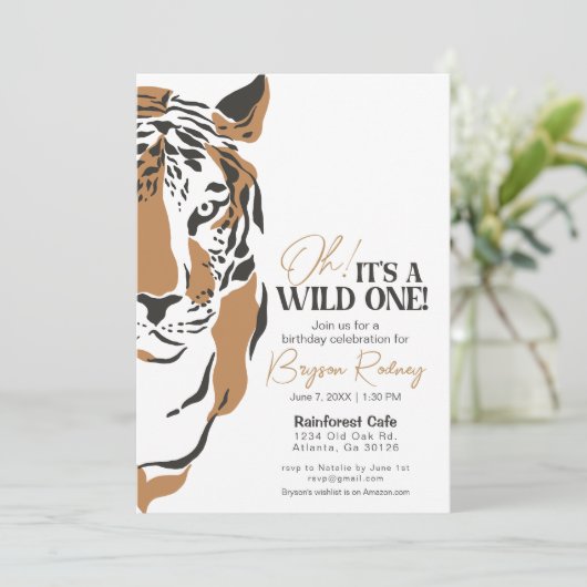野生のワンジャングルタイガーの最初の誕生日招待状 招待状 (スタンド正面)