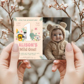 野生のワンジャングルパーティー for Baby Girl with フォト 招待状